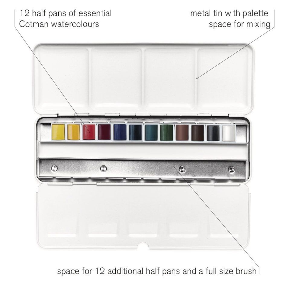 caja de acuarela cotman "blue box" 12 ½ godets art. nr. 0390453