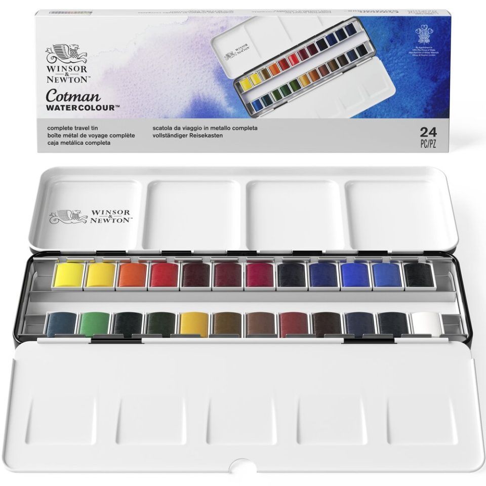 caja acuarela metálica cotman 24 ½ godets winsor & newton art. nr. 0390645