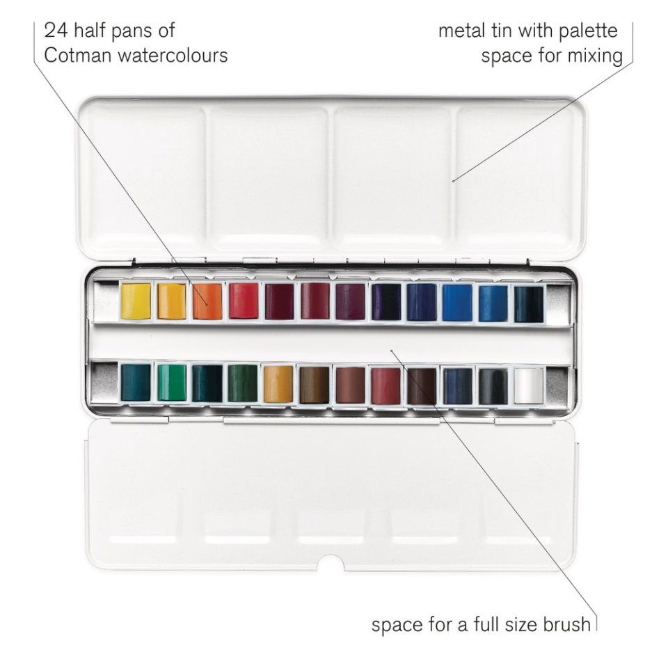 caja acuarela metálica cotman 24 ½ godets winsor & newton art. nr. 0390645