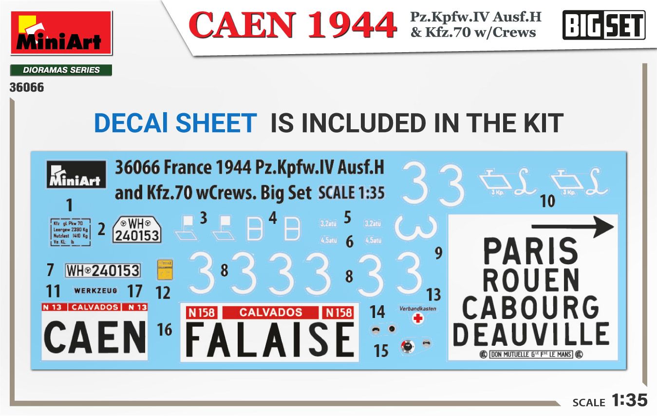 1:35  CAEN 1944 Pz.Kpfw.IV Ausf.H & Kfz.70 c/tripulaciones Art.-Nr. 36066