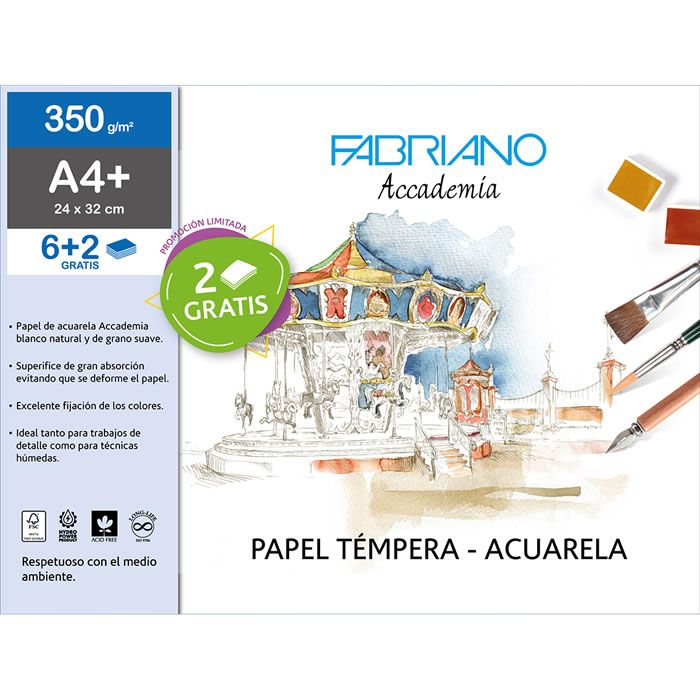 sobre 6+2 hojas papel fabriano accademia 350grs. 24x32 cms. art. nr. 74233285