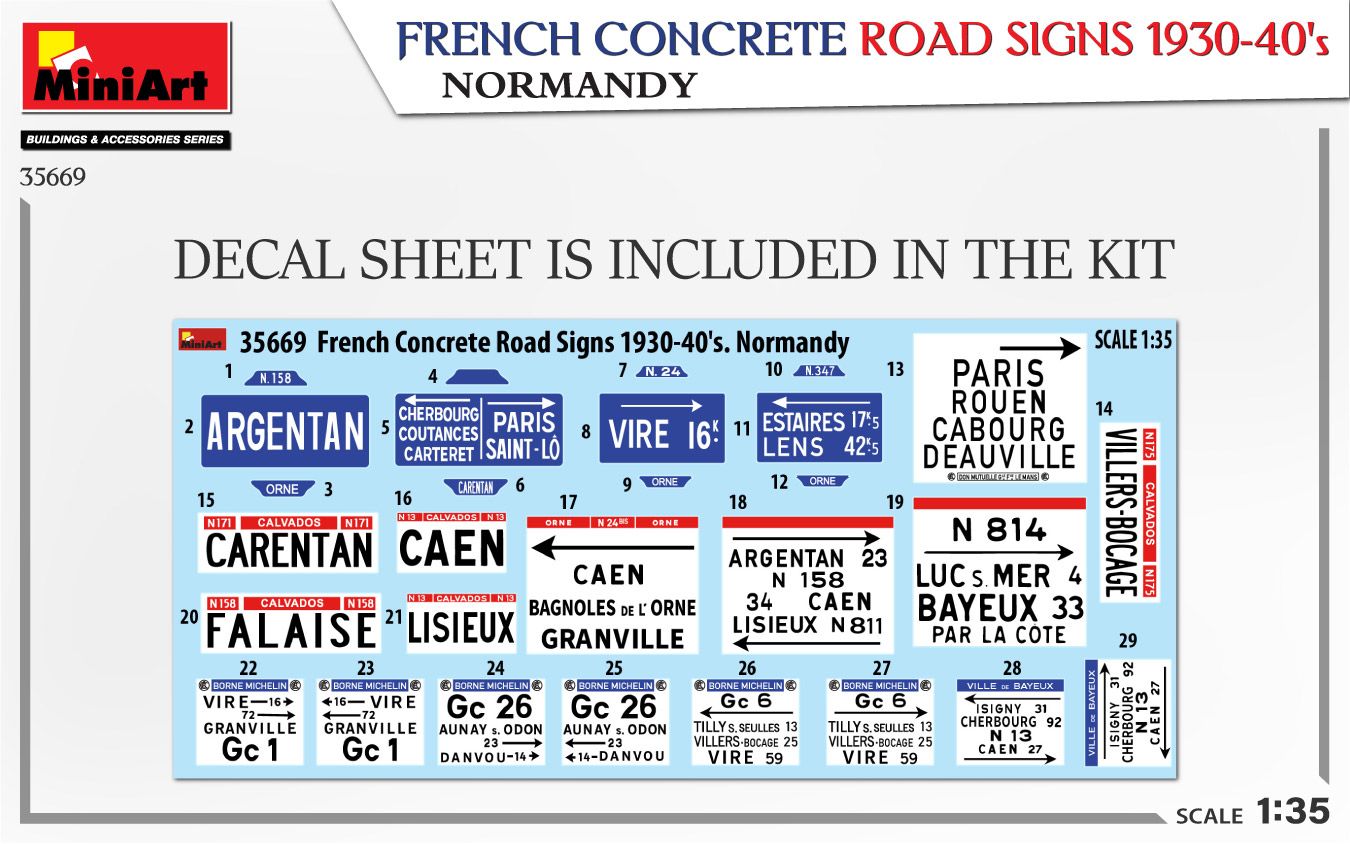 1:35 french concrete road signs 1930 40's normandy art. nr. 35669