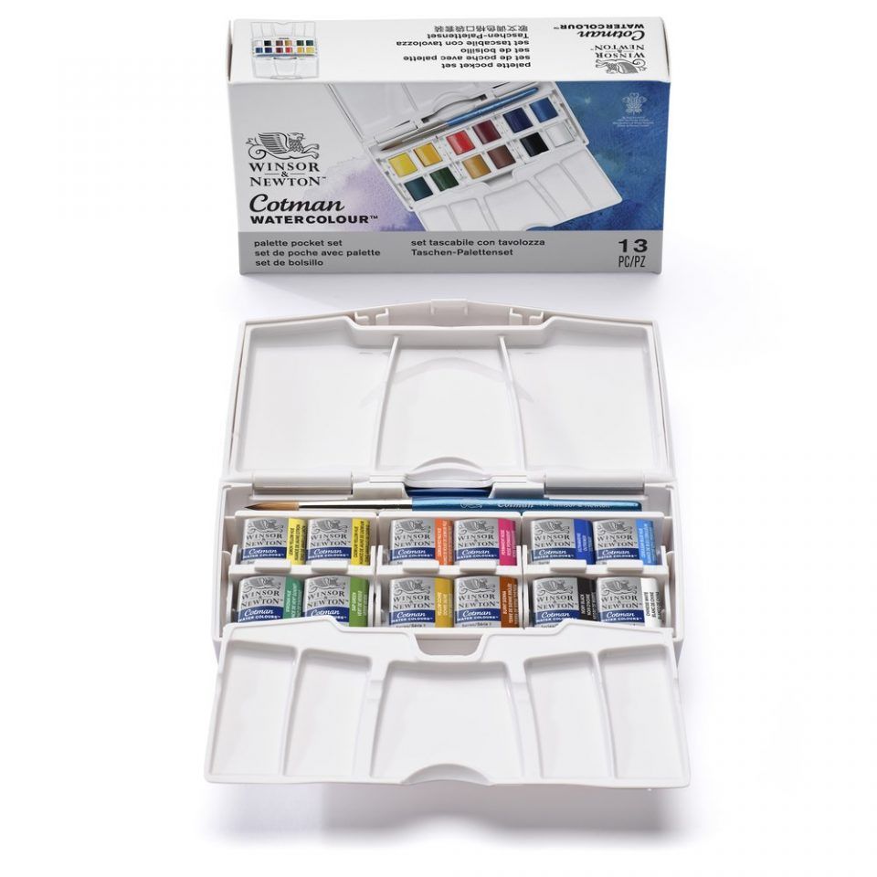 caja de bolsillo de acuarelas cotman 12 ½ godets + 1 pincel art. nr. 0390373