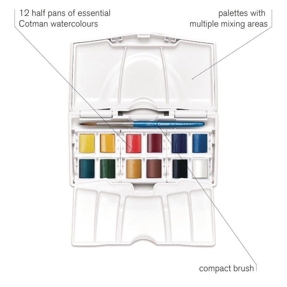 caja de bolsillo de acuarelas cotman 12 ½ godets + 1 pincel art. nr. 0390373