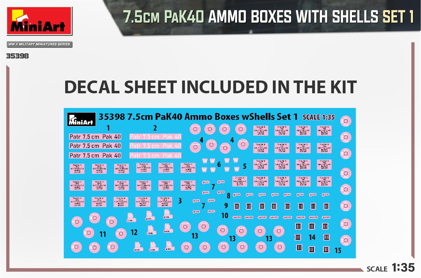 1:35 7.5cm pak40 ammo boxes with shells set 1 art. nr. 35398