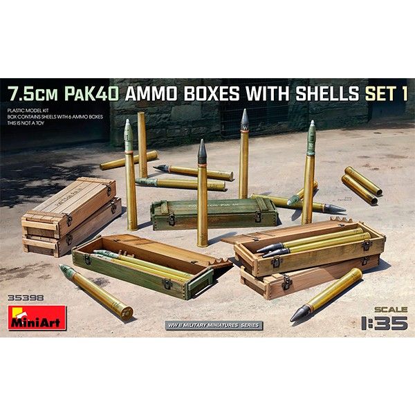 1:35 7.5cm pak40 ammo boxes with shells set 1 art. nr. 35398