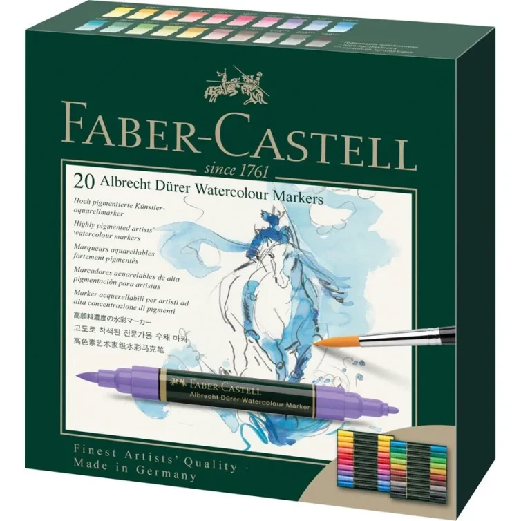Caja Cartón Rotuladores Albrecht Dürer Watercolour Markers 20 colores Faber-Castell Art.-Nr. 160320