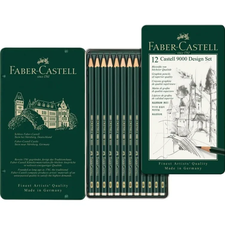 Estuche de Metal de Dibujo con 12 lápices Faber-Castell 9000 Art.-Nr. 119064