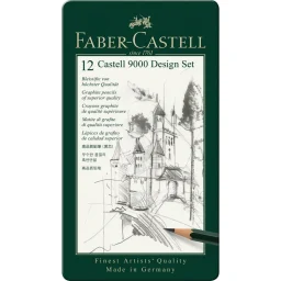 estuche de metal de dibujo con 12 lápices faber castell 9000 art. nr. 119064