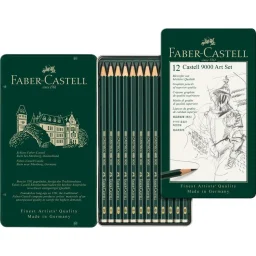 estuche de metal de dibujo con 12 lápices faber castell 9000 art. nr. 119065