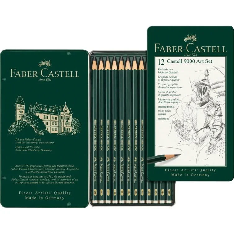 Estuche de Metal de Dibujo con 12 lápices Faber-Castell 9000 Art.-Nr. 119065
