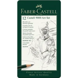 estuche de metal de dibujo con 12 lápices faber castell 9000 art. nr. 119065