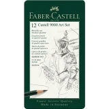 estuche de metal de dibujo con 12 lápices faber castell 9000 art. nr. 119065