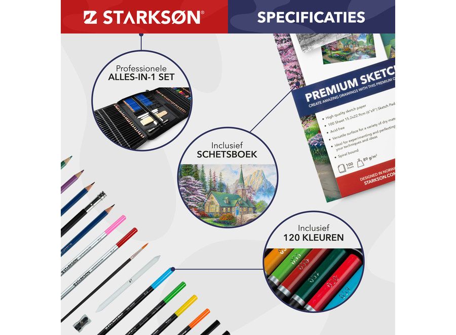 set de lápices de dibujo + accesorios 145 piezas starksØn® xxl art. nr. art0131
