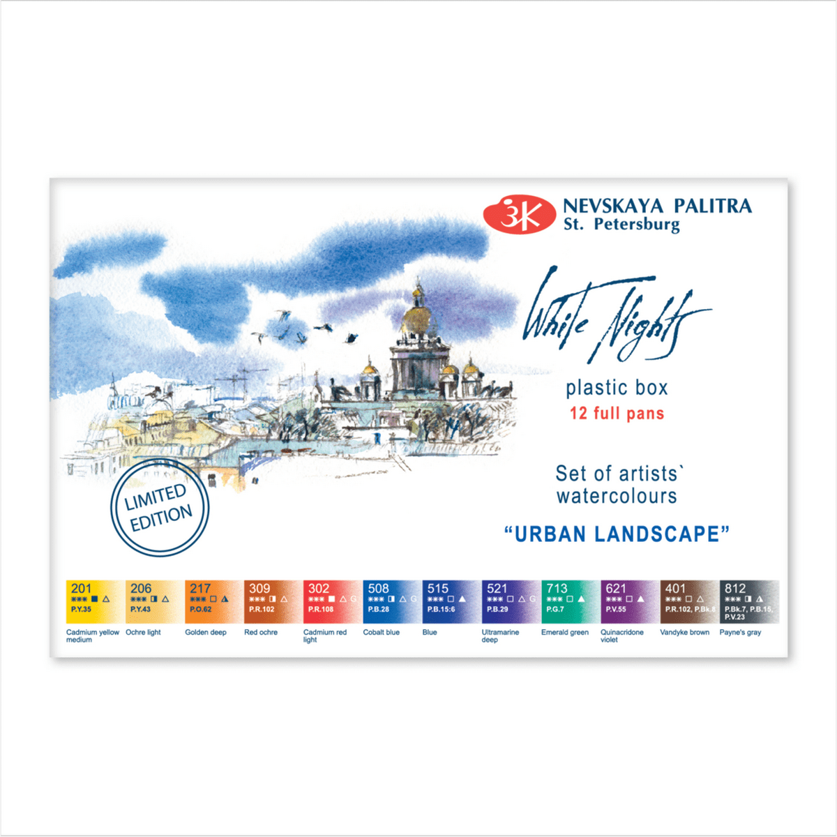 caja acuarelas white nights 12 godets urban landscape art. nr. 41012ul