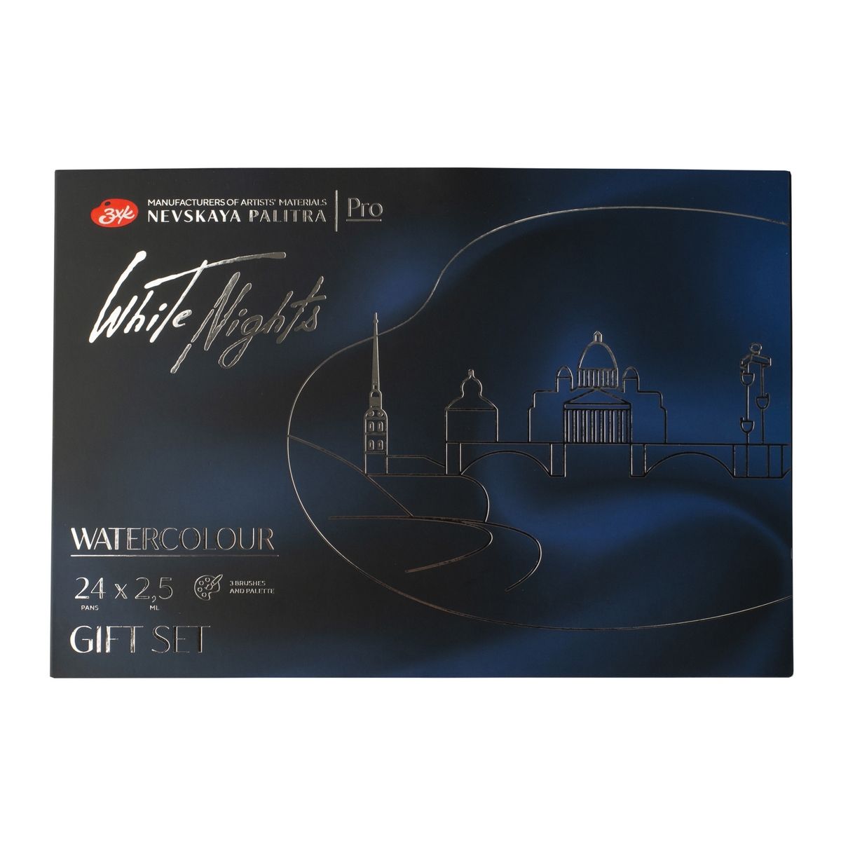 caja acuarelas white nights 24 godets+paleta porcelana+3 pincels art. nr. 61024pbp