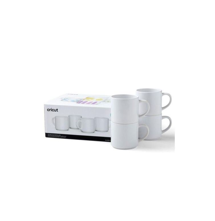 Set 4 Tazas Cerámica Blanca 295 ml Apilables para Cricut Mug Press Art.-Nr. 012607