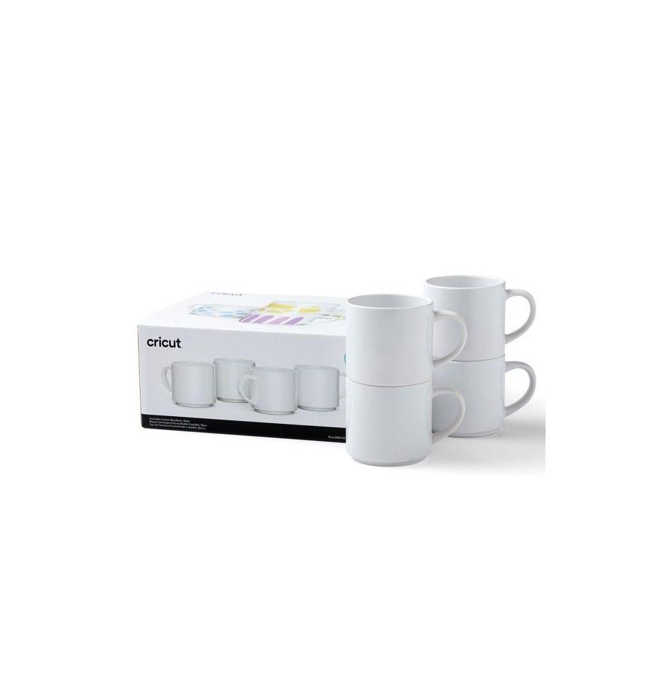 set 4 tazas cerámica blanca 295 ml apilables para cricut mug press art. nr. 012607