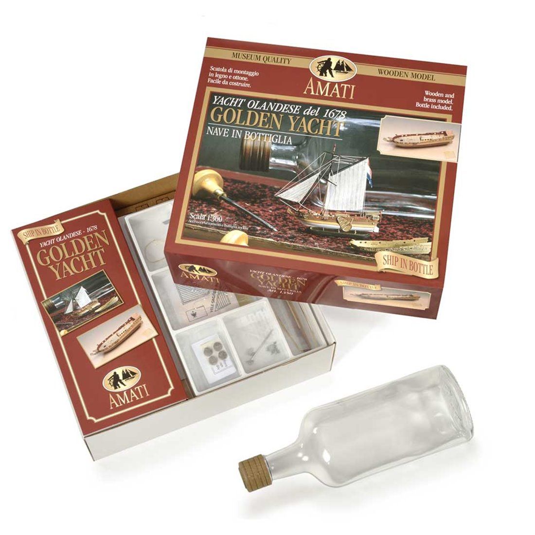 maqueta de madera barco en botella golden yatch art. nr. 1350