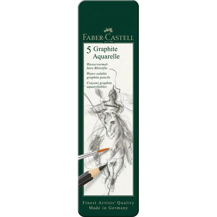 estuche de metal con 5 lápices graphite aquarelle faber castell art. nr. 117805