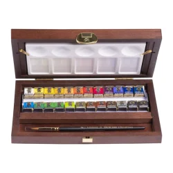 caja de madera acuarelas rembrandt traditional | 24 pastillas + accesorios art. nr. 05840014