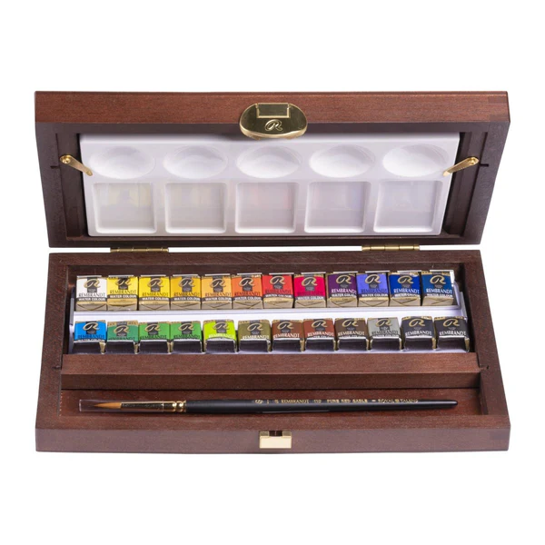 caja de madera acuarelas rembrandt traditional | 24 pastillas + accesorios art. nr. 05840014