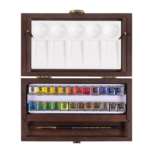 caja de madera acuarelas rembrandt traditional | 24 pastillas + accesorios art. nr. 05840014