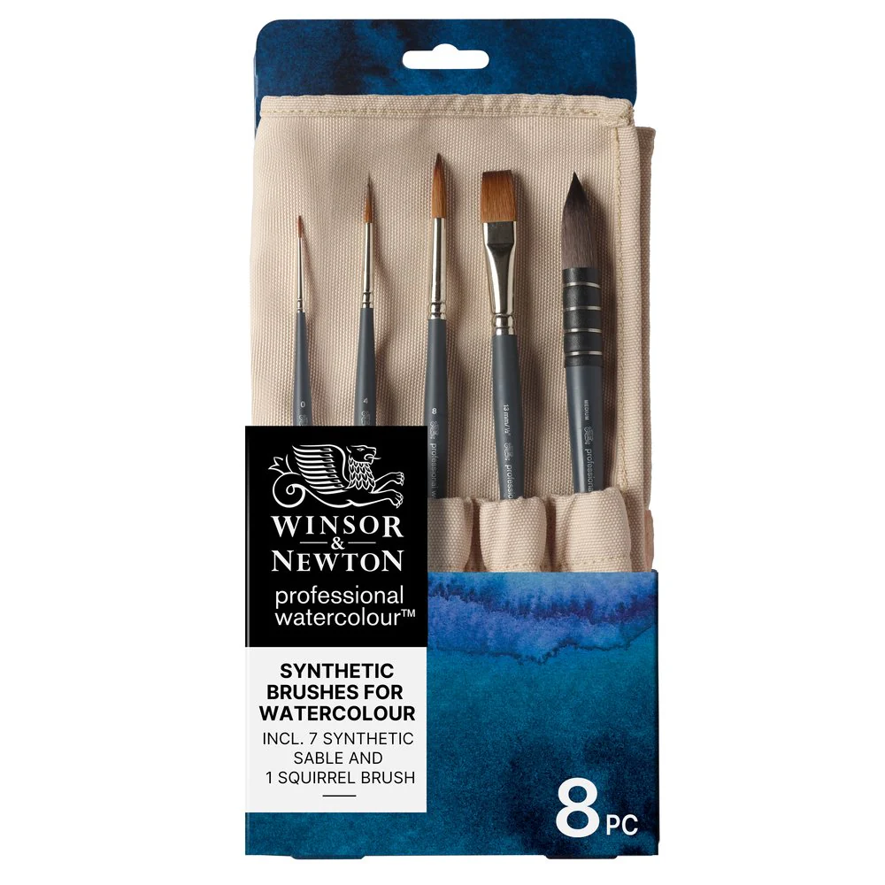 set 8 pinceles profesionales de marta sintética winsor & newton para acuarela art. nr. 5011702