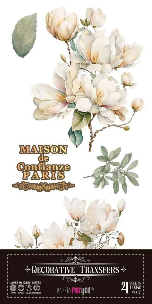 transfers decorativos 15x30cm 4 hojas magnolias art. nr. pfy 14764