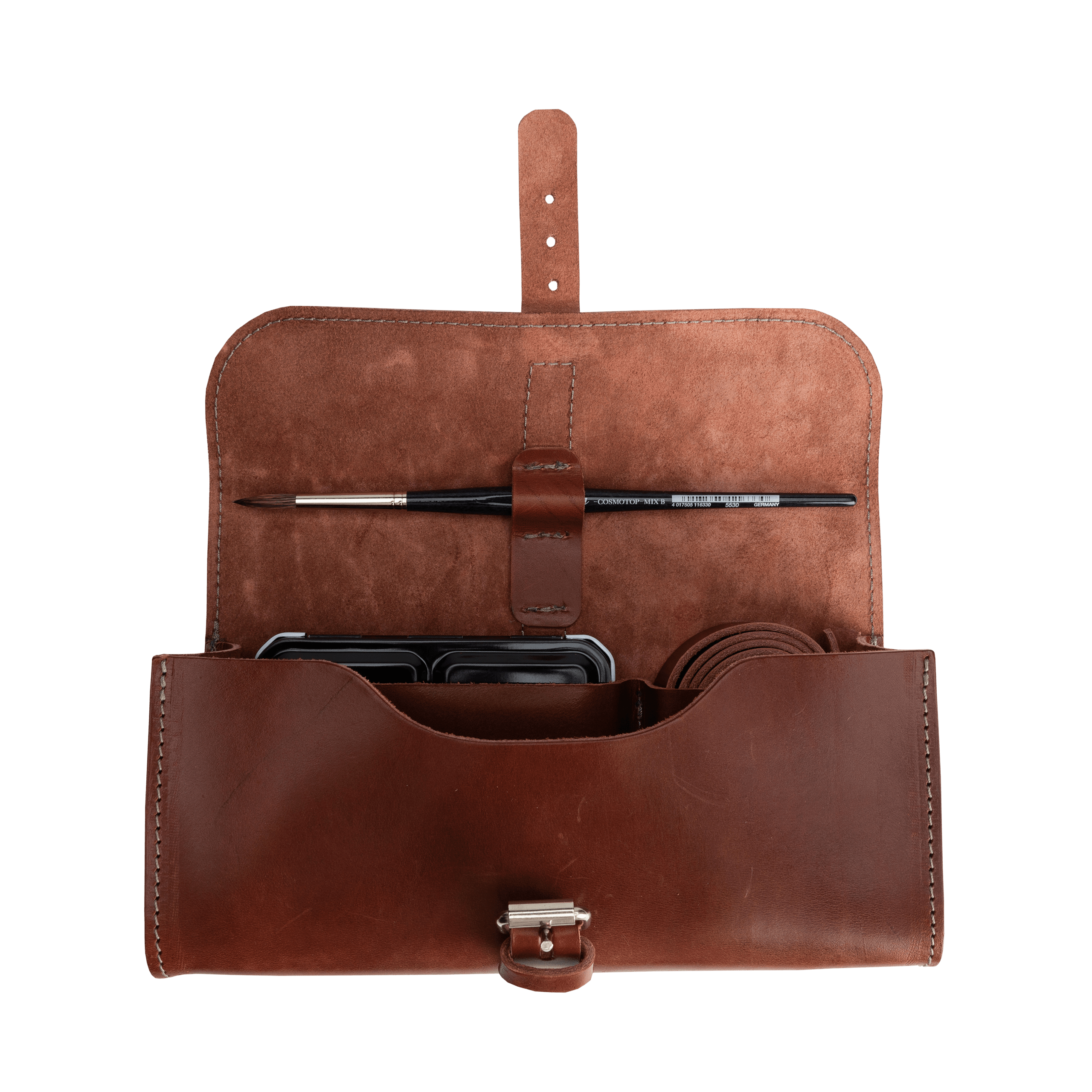 caja acuarelas schmincke horadam® 18 ½ godets + pincel + estuche de cuero art. nr. 74 660