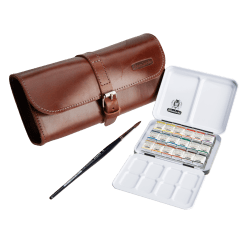 caja acuarelas schmincke horadam® 18 ½ godets + pincel + estuche de cuero art. nr. 74 660