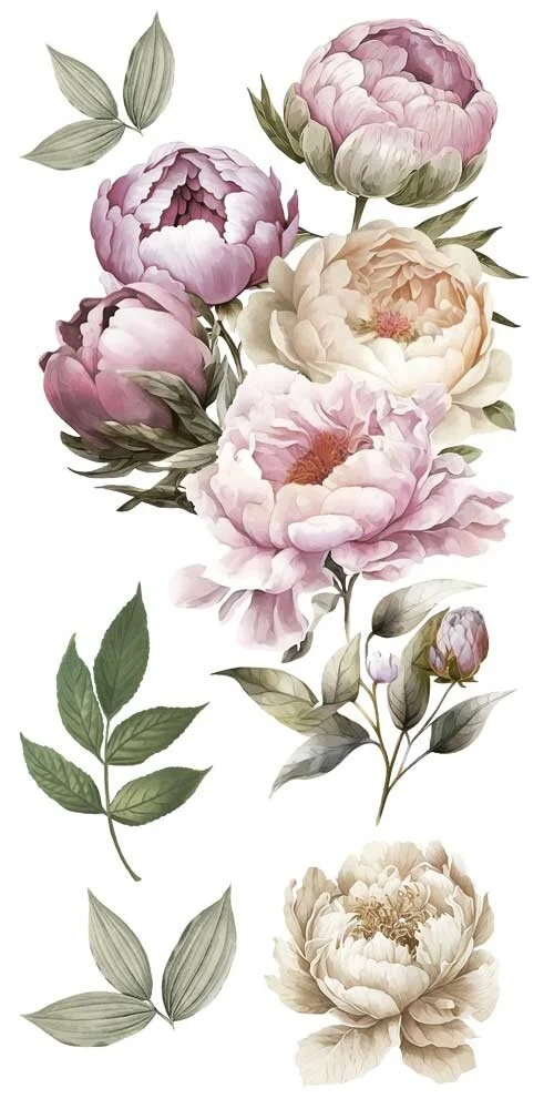 transfers decorativos 15x30cm 4 hojas – peonias art. nr. pfy 14766