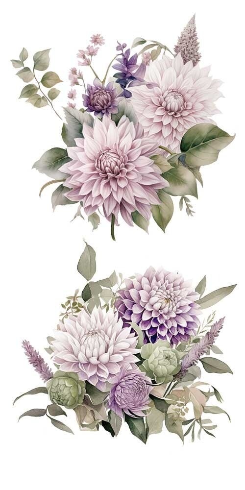transfers decorativos 15x30cm 4 hojas – dalias art. nr. pfy 14769