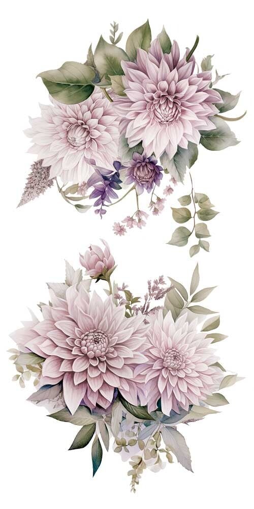 transfers decorativos 15x30cm 4 hojas – dalias art. nr. pfy 14769