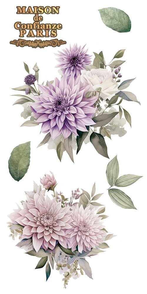 transfers decorativos 15x30cm 4 hojas – dalias art. nr. pfy 14769