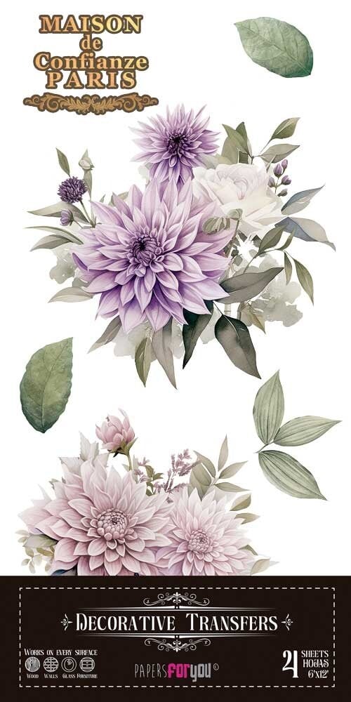 transfers decorativos 15x30cm 4 hojas – dalias art. nr. pfy 14769