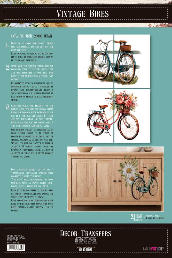 transfers decorativos 60x90cm 4 hojas – bicicletas art. nr. pfy 14835