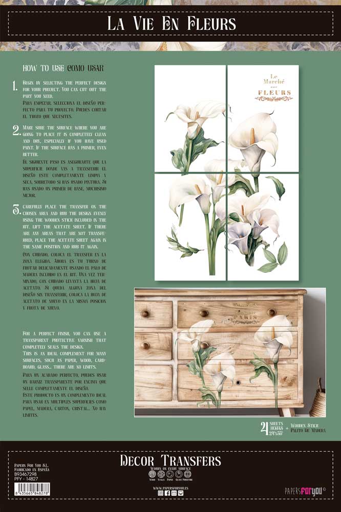 transfers decorativos 60x90cm 4 hojas – calas art. nr. pfy 14827