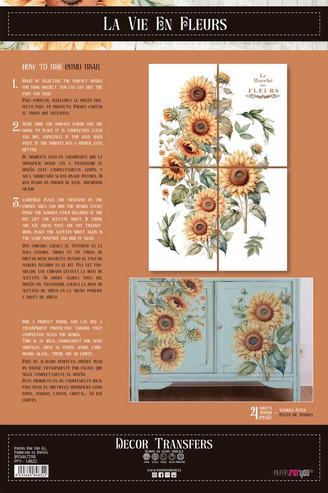 transfers decorativos 60x90cm 4 hojas – girasoles art. nr. pfy 14832