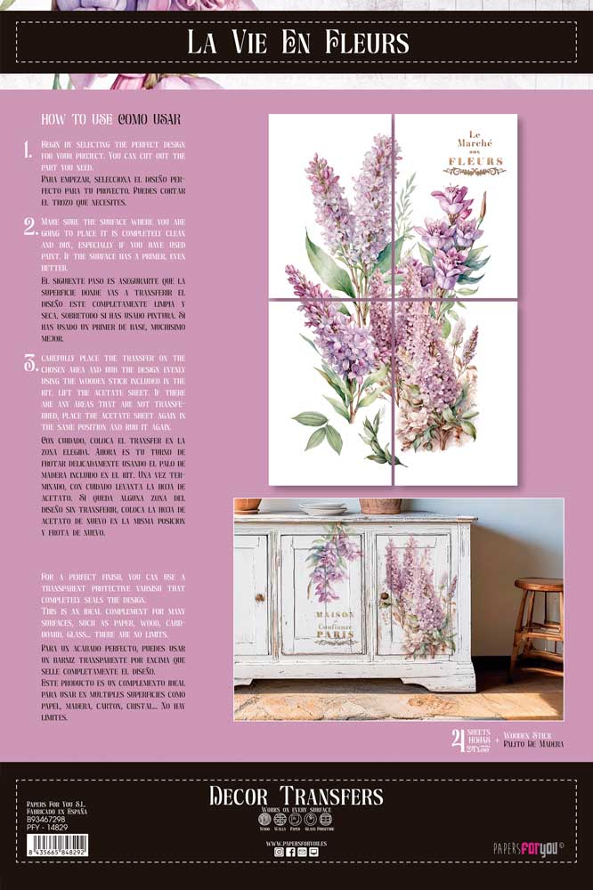 transfers decorativos 60x90cm 4 hojas – lilas art. nr. pfy 14829