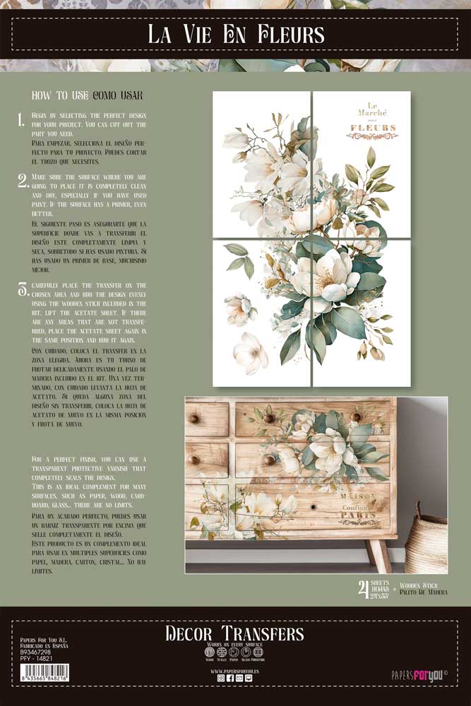 transfers decorativos 60x90cm 4 hojas – magnolias art. nr. pfy 14821
