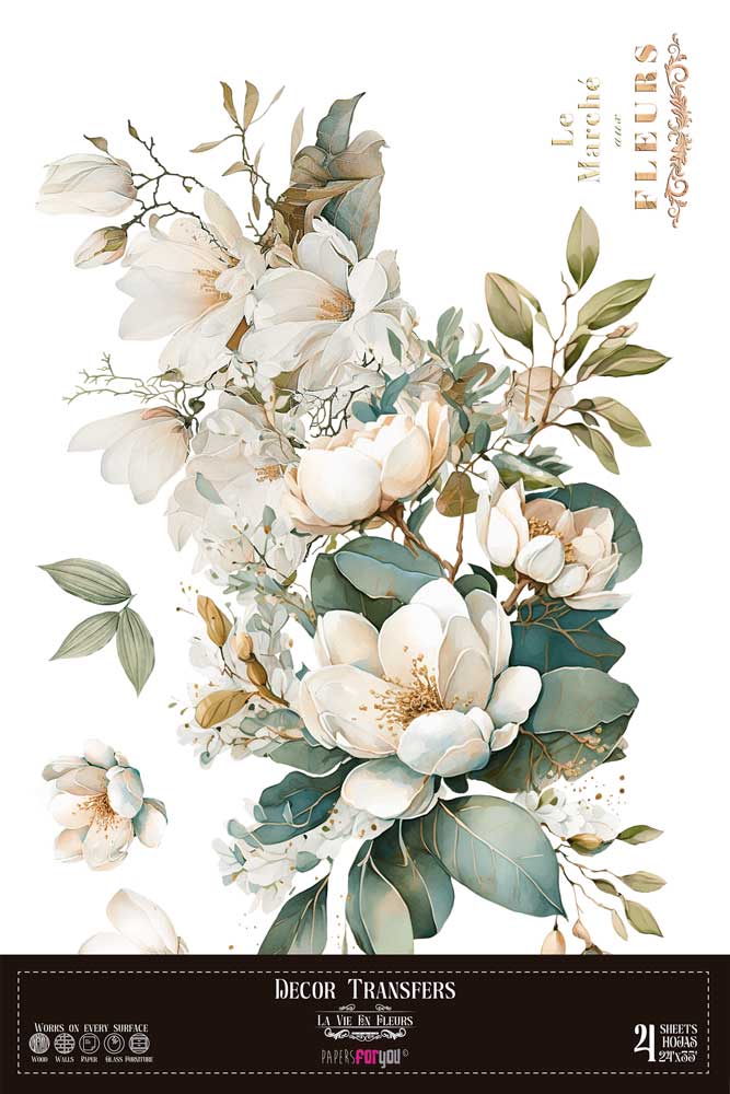 transfers decorativos 60x90cm 4 hojas – magnolias art. nr. pfy 14821