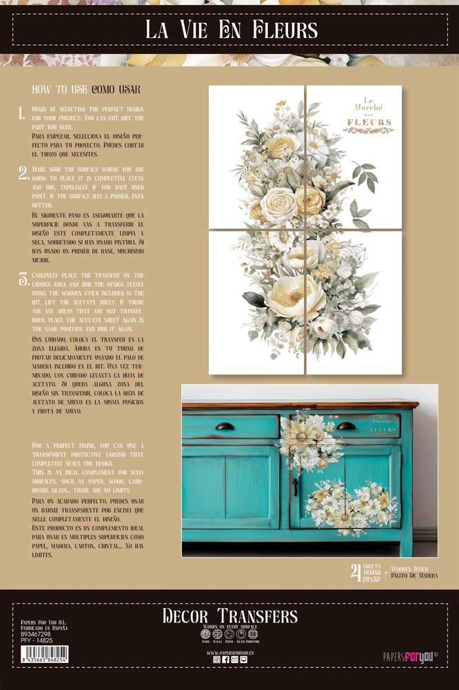transfers decorativos 60x90cm 4 hojas – margaritas art. nr. pfy 14825