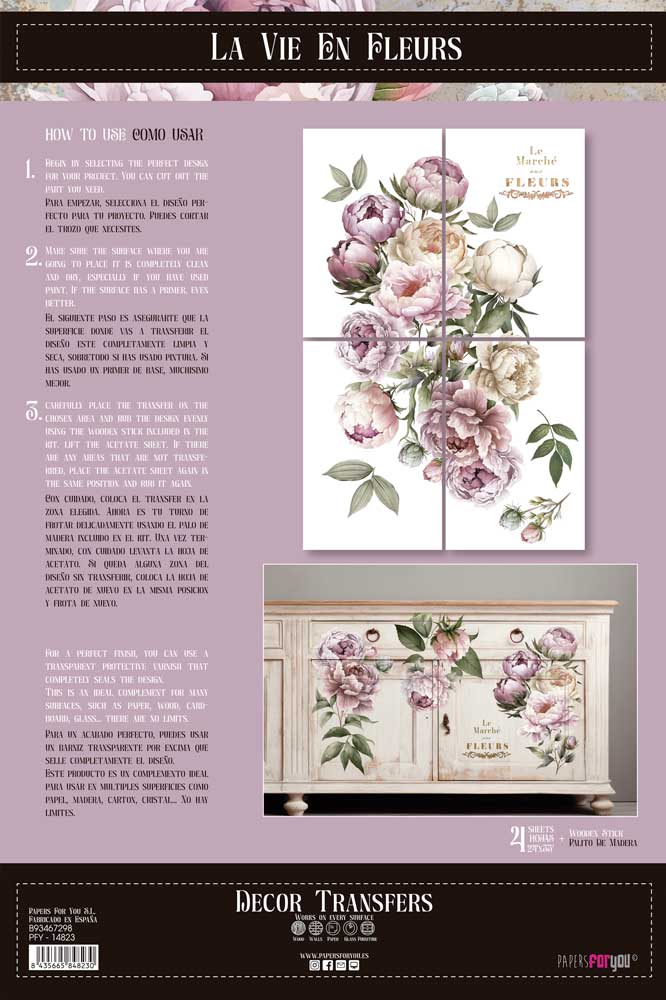 transfers decorativos 60x90cm 4 hojas – peonias art. nr. pfy 14823