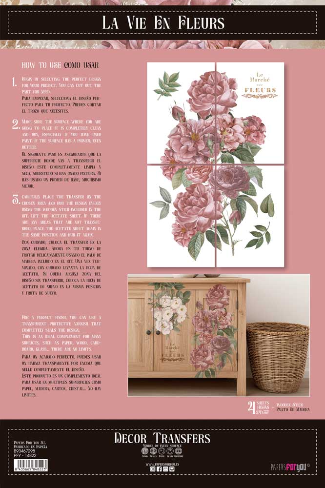 transfers decorativos 60x90cm 4 hojas – rosas art. nr. pfy 14822