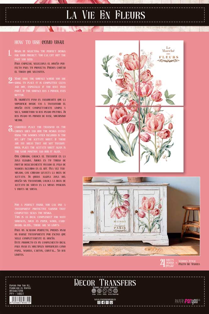 transfers decorativos 60x90cm 4 hojas – tulipanes art. nr. pfy 14831