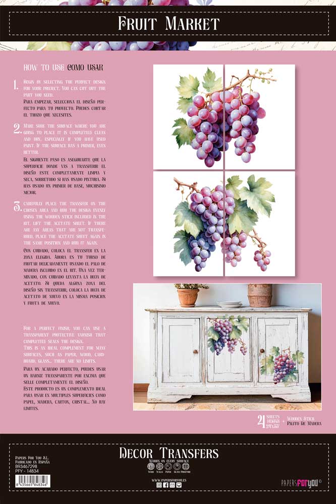 transfers decorativos 60x90cm 4 hojas – uvas art. nr. pfy 14834