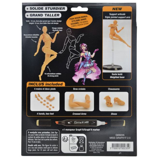 Miss Graph’it 2.0 Figura articulada femenina para dibujo + 1 Rotulador Graphit Art.-Nr. GI00235