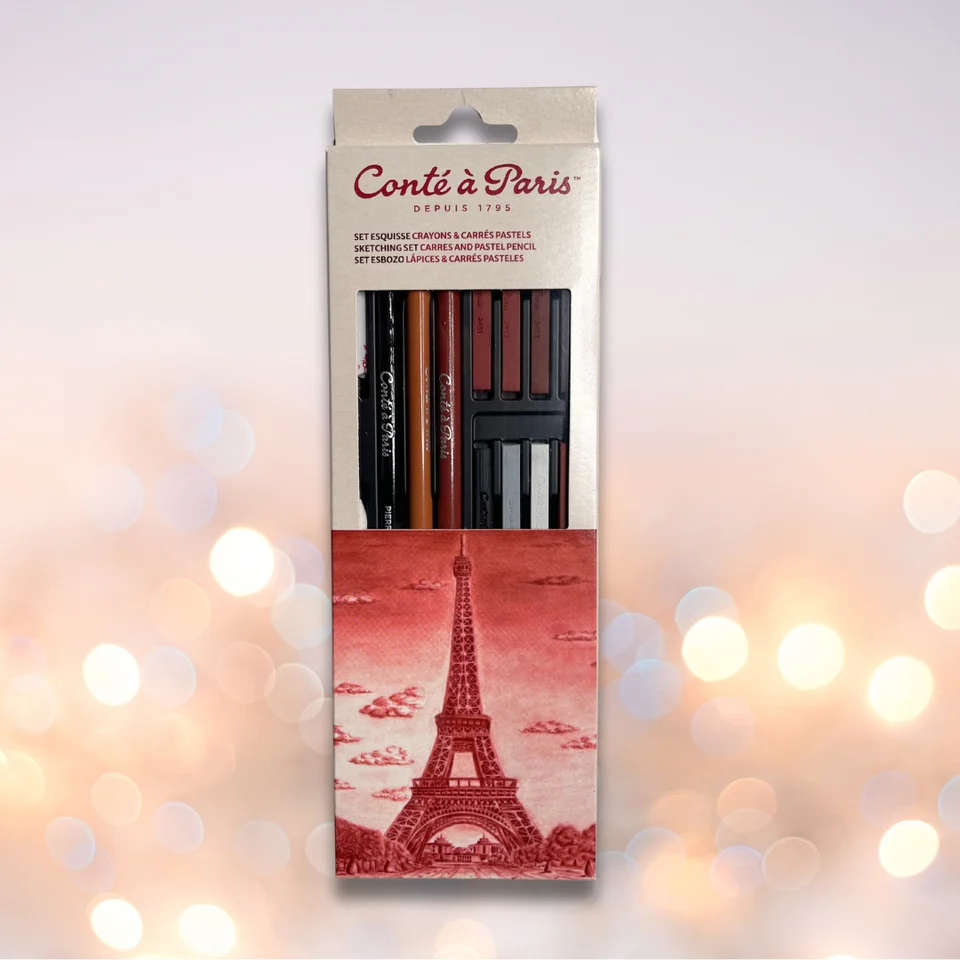 set de estudio y dibujo conté à paris: 12 cuadrados + 3 lápices + accesorios art. nr. b015897
