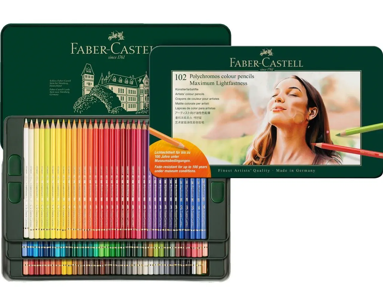 estuche de metal polychromos 102 colores faber castell art. nr. 210061